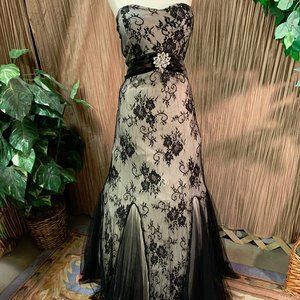 Black Lace Strapless Gown Large Prom Wedding